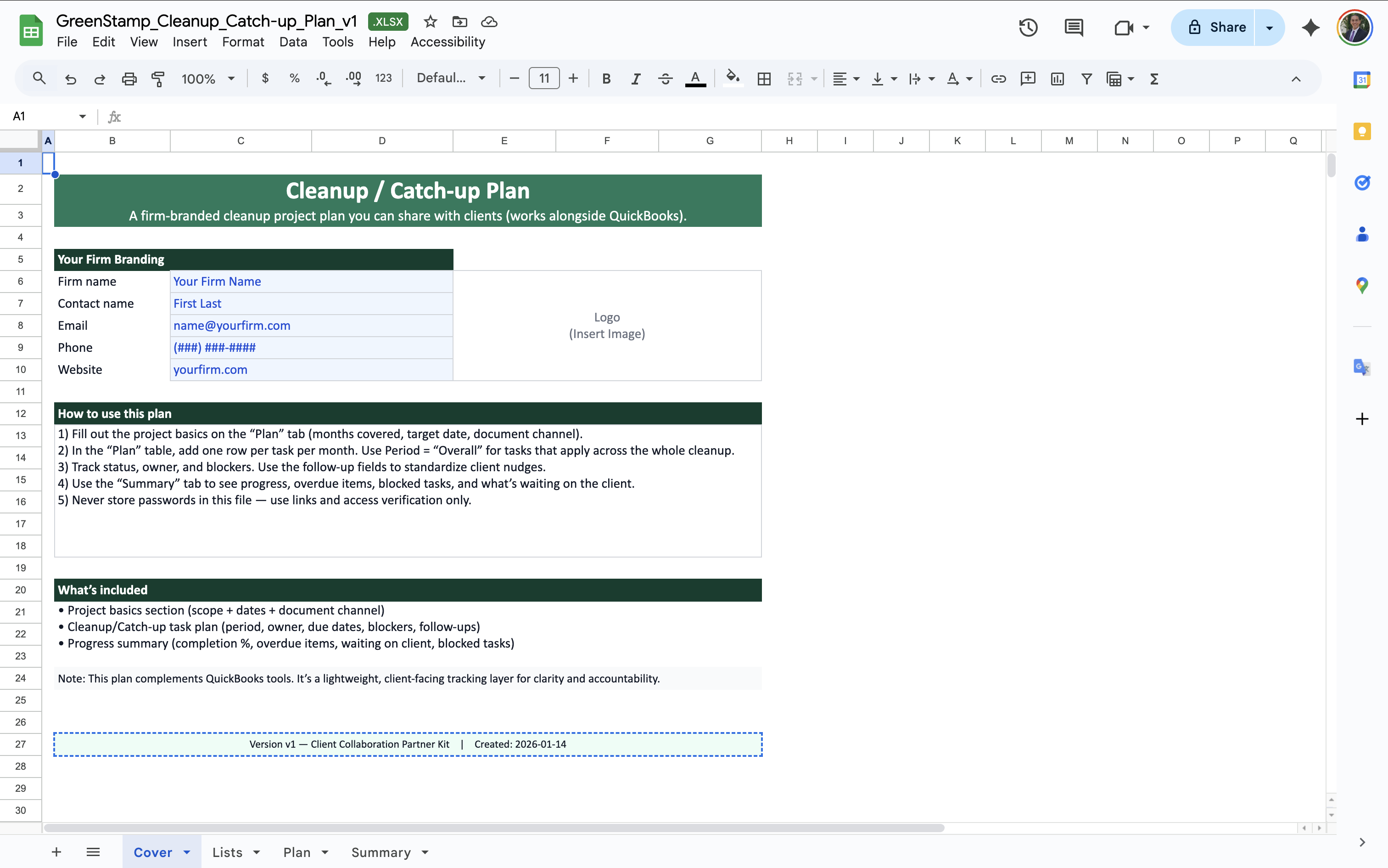 Cleanup / Catch-up Plan cover