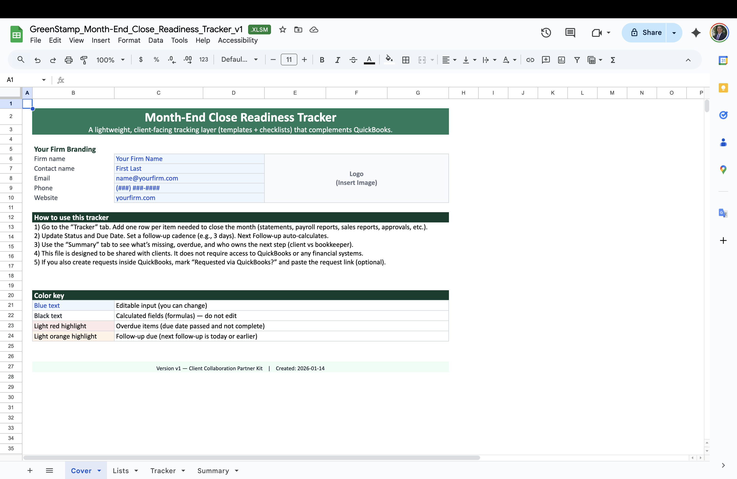 Month-End Close Readiness Tracker cover